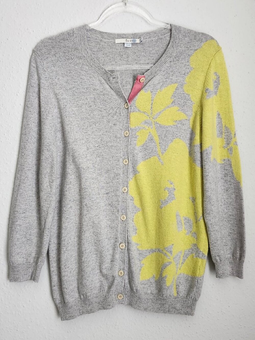 BODEN Cashmere Angora Blend Gray Yellow Floral Cardigan 12